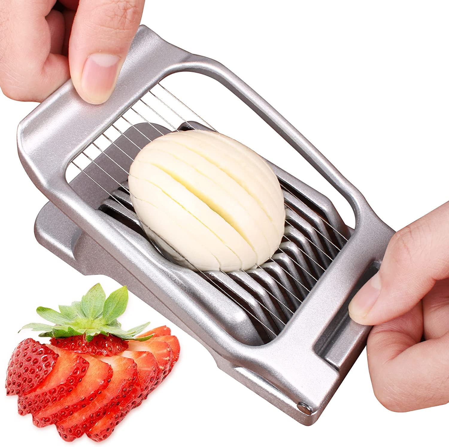 Egg Slicer for Hard Boiled Eggs Egg Cutter Strawberry Slicer Heavy Duty Aluminium Slicer