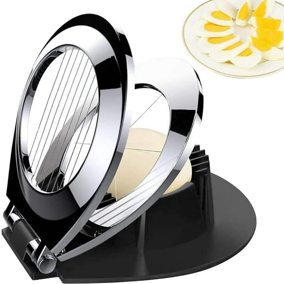 Heavy Duty Egg Slicer, Stainless Steel Wire Cutter for Hard Boiled Eggs, Multi-Function Kitchen Tool for Fruits Cheese Butter, Compact Design, Black