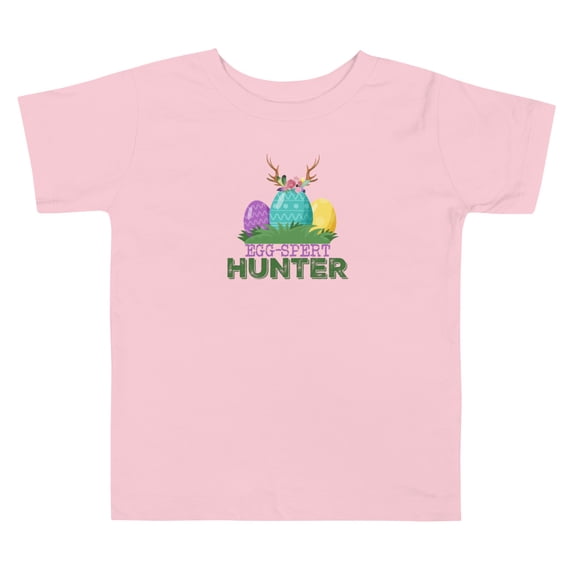 Egg Spert Easter Egg Hunter with Boho Antlers toddler t shirt (Pink, 4T)