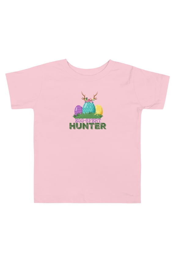 Egg Spert Easter Egg Hunter with Boho Antlers toddler t shirt (Pink, 5T)
