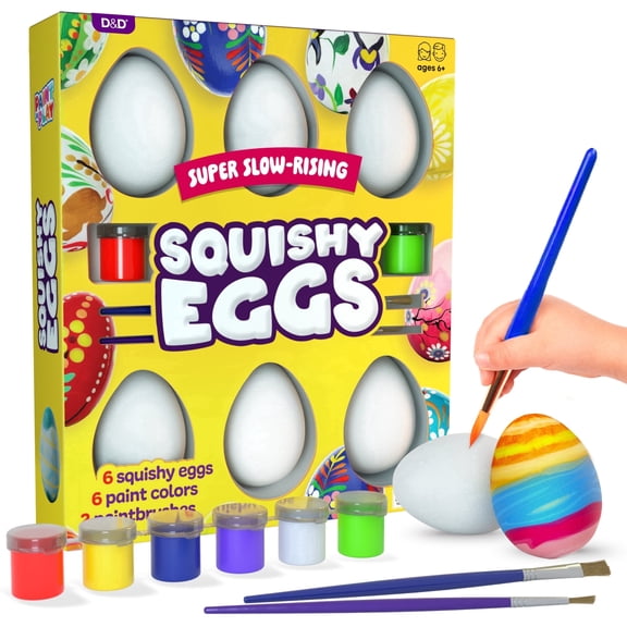 Egg Squishy Painting Kit - Easter Eggs for Kids - Basket Stuffers - Ars & Crafts Kit for Girls & Boys - Decorate 6 SLow Rising Squishies