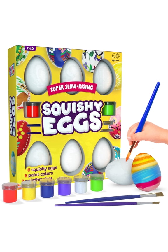 Squishy Egg Painting Kit, 6 Count, Slow Rising, Easter Basket Stuffers Arts & Crafts Activity for Kids