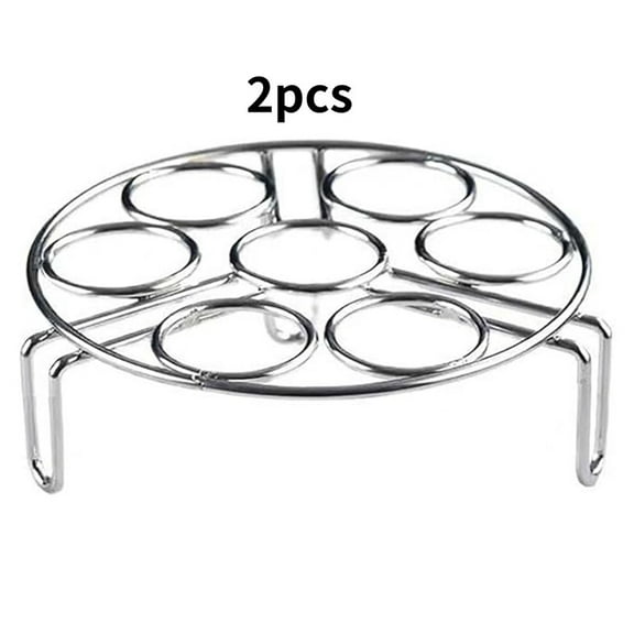 OFEFE 2PCS Stainless Steel Egg Steaming Rack - 7 Hole Round Food Grade Steamer for Eggs, Vegetables, Seafood & Tamales, Dishwasher Safe for Kitchen & Outdoor Cooking (Silver,6.2 Inch)