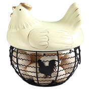 Egg Storage Basket with Handle, Metal Wire Egg Basket, Chicken Egg Holder with Ceramic Lid, for Kitchen Countertop Farmhouse Decor Use