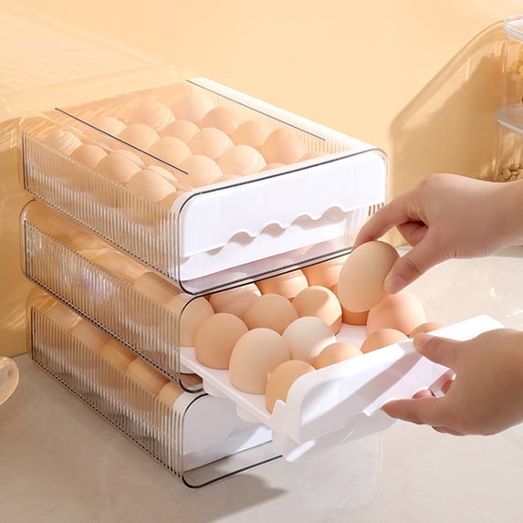 Egg Storage Box - Clear Plastic Refrigerator Egg Tray, Stackable Food Storage Box & Container, Holds 18 Eggs for Fridge Organization (9.84x7.87x3.35in)