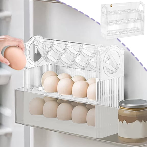 Egg Storage Box Refrigerator Organizer, Stackable Portable Tray with Automatic Rebounds, Transparent Beveled Design for Easy Viewing and Space-Saving, Perfect for Kitchen Pantry Household Use
