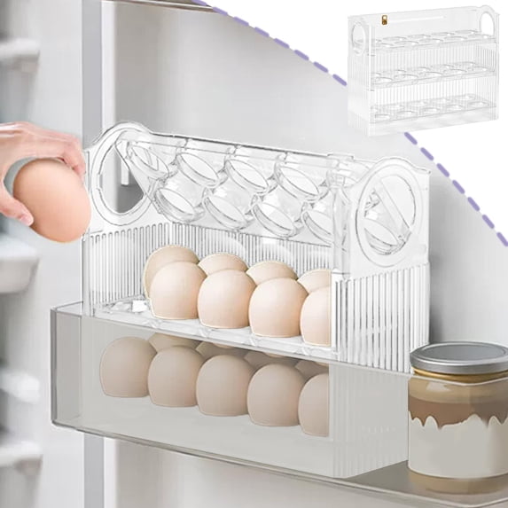 Egg Storage Box for Refrigerator, Side Door Organizer with Auto-Rebound, 30-Egg Capacity Stackable Kitchen Egg Tray Holder, Clear Plastic Container for Fridge Shelf or Countertop Organization
