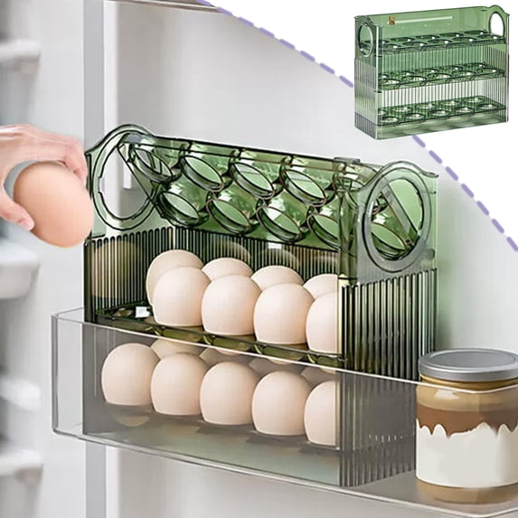 Egg Storage Box for Refrigerator, Side Door Organizer with Auto-Rebound, 30-Egg Capacity Stackable Kitchen Egg Tray Holder, Clear Plastic Container for Fridge Shelf or Countertop Organization