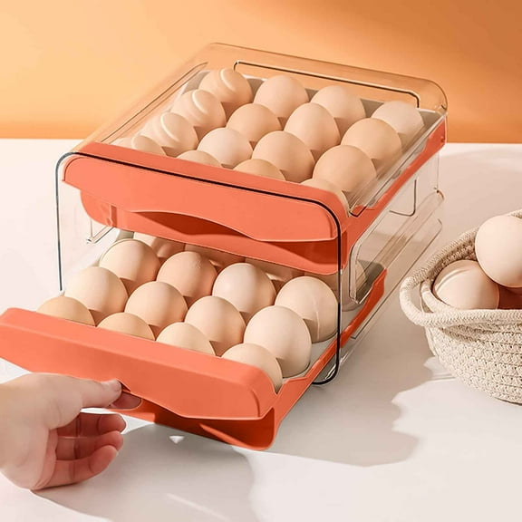 Egg Storage Box Slide Style Roller Rack | 4 Layer Plastic Refrigerator Organizer | Anti-Drop, Flip Design, Space Saving, Holds Dozens | Orange/White/Gray 22.5x21.5x14cm