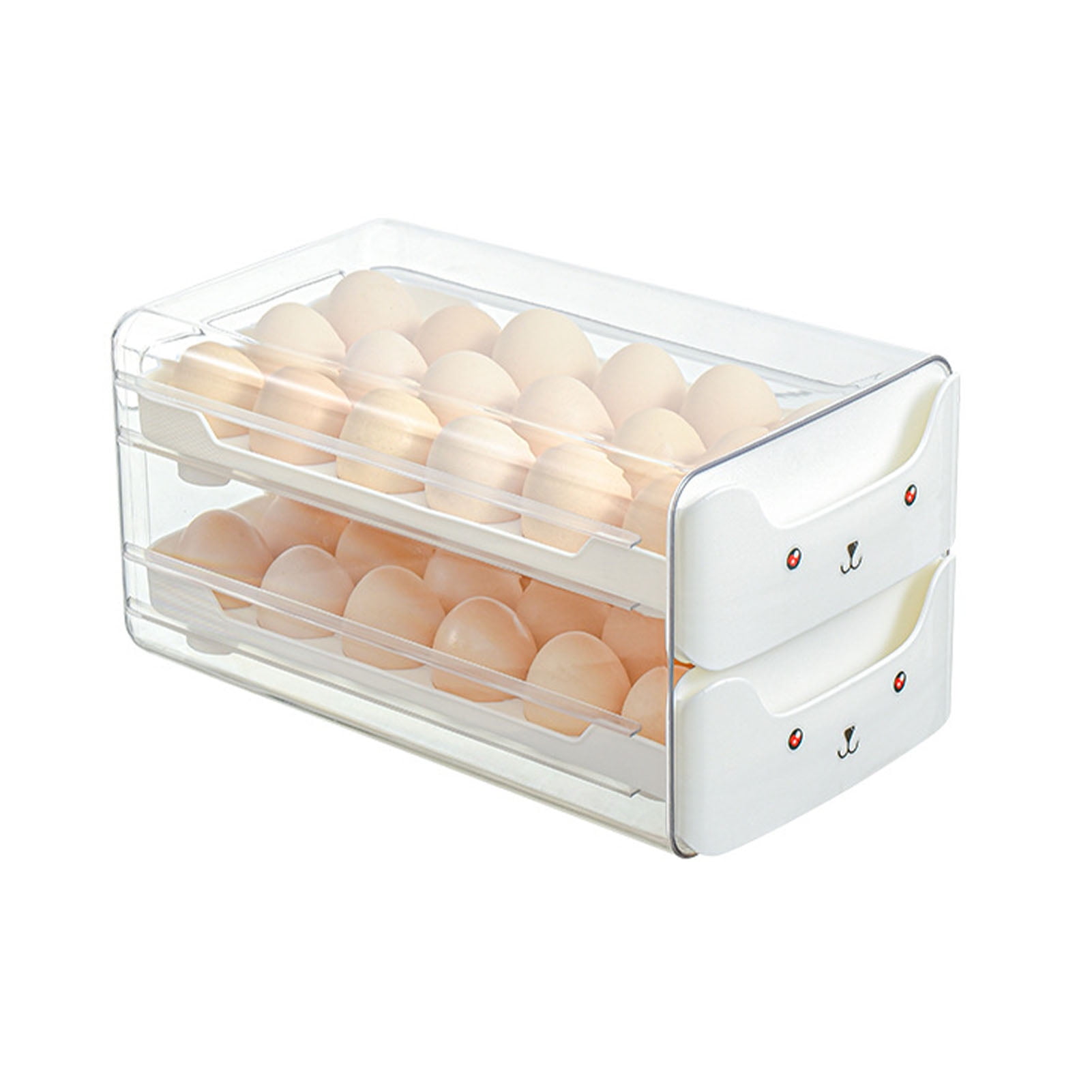 Egg Storage Double Layer Drawer Type Egg Box, Transparent Egg Container Shelf Saving Kitchen Egg Storage Box Multifunctional Egg Storage Container Drawer Bins[White]