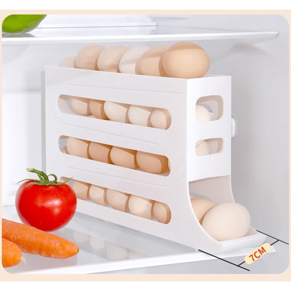 Egg Storage Rack for Fridge | Auto Rolling Fridge Egg Holder Rack for Kitchen | Egg Tray Organizer | 4 Tiers Tilted Design Container for Eggs (Gray)