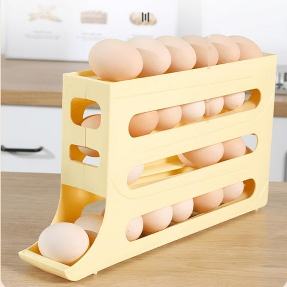 Egg Storage Rack for Fridge | Auto Rolling Fridge Egg Holder Rack for Kitchen | Egg Tray Organizer | 4 Tiers Tilted Design Container for Eggs (Gray)