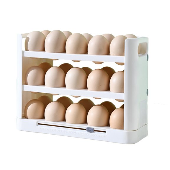 Egg Storage Shelf Multi-layer Food Grade Smooth Edge Large Capacity with Handle Save Space Burr Free Rotating Egg Organizer Shelf Kitchen Storage Tray Kitchen Supplies