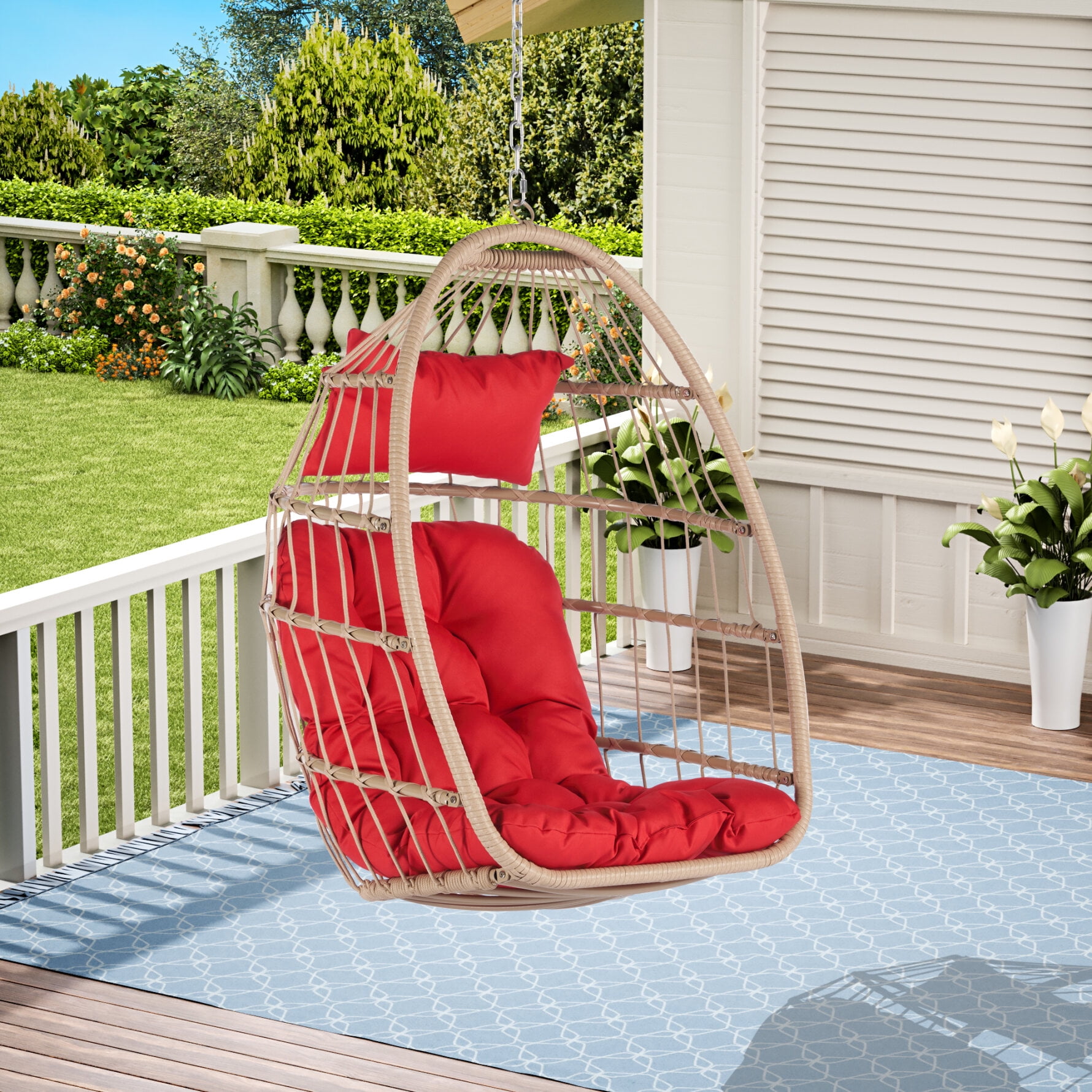 Egg Swing Chair without Stand, Foldable Basket Chair with Cushion and