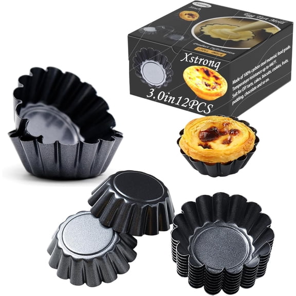 Egg Tart Molds 12PCS Tart Pan 3inch, Mini Carbon Steel Non Stick Tart Pans, Tart Molds For Baking (3 inch)