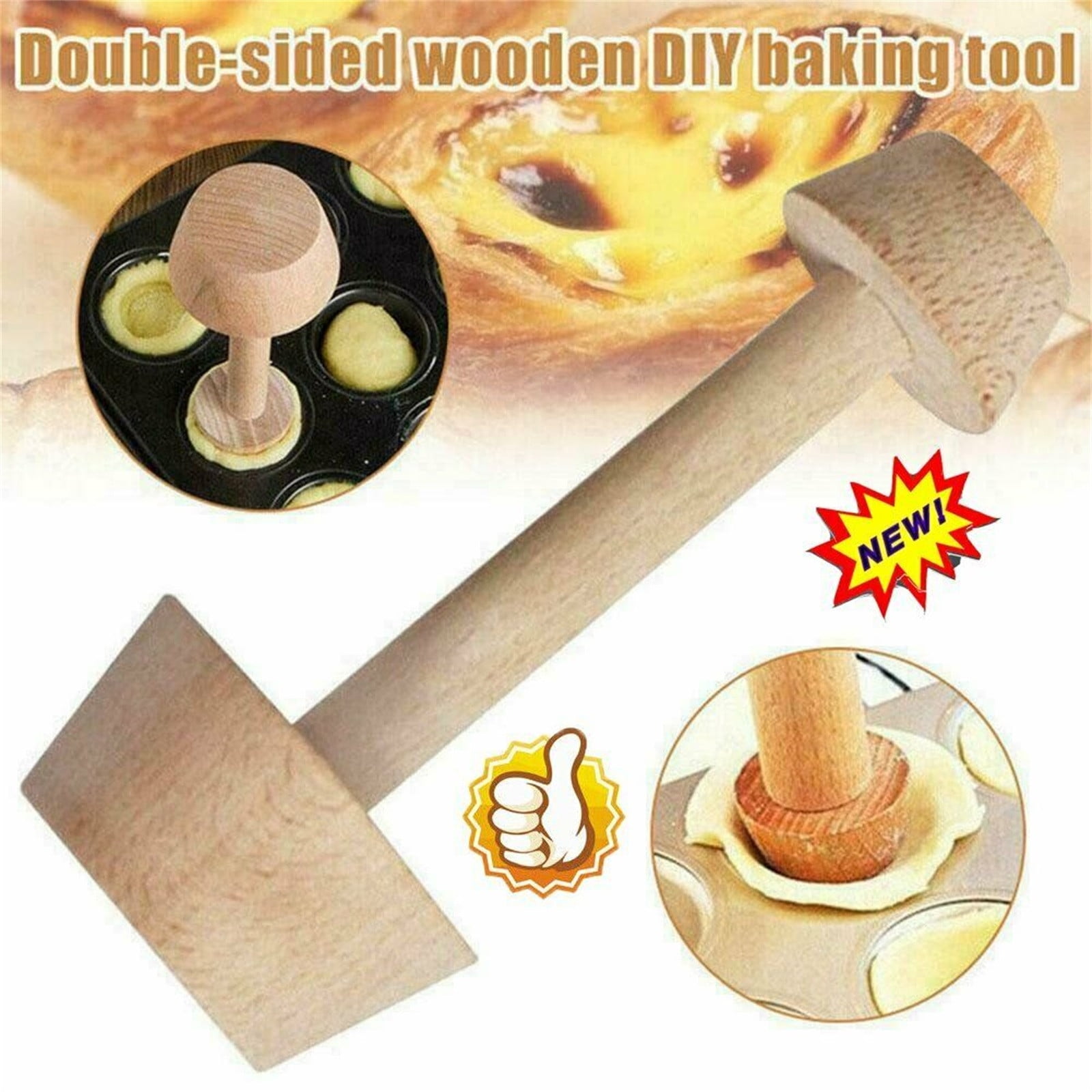 Egg TartTamper Double Side Wooden Pastry Pusher DIY Baking Shaping