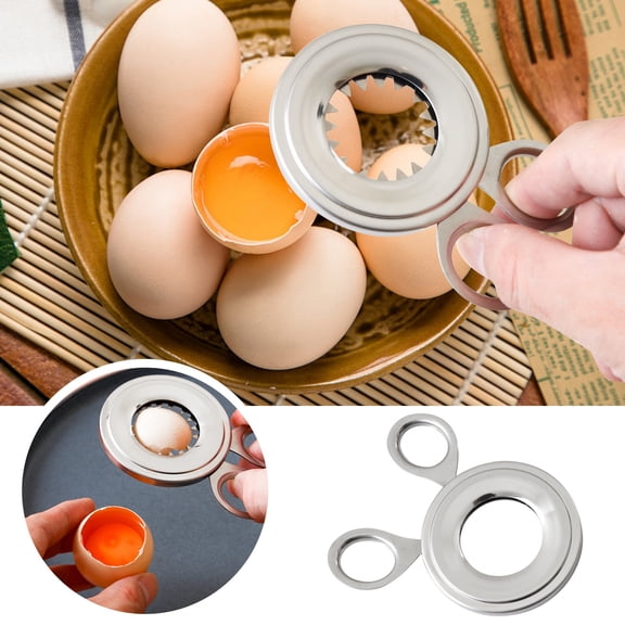 Egg Topper Cutter Shell Remover Handheld Cracker Separator Tool Kitchen Cooking Gadget Sharp Stainless Steel Blades for Boiled Raw Eggs Baking Prep