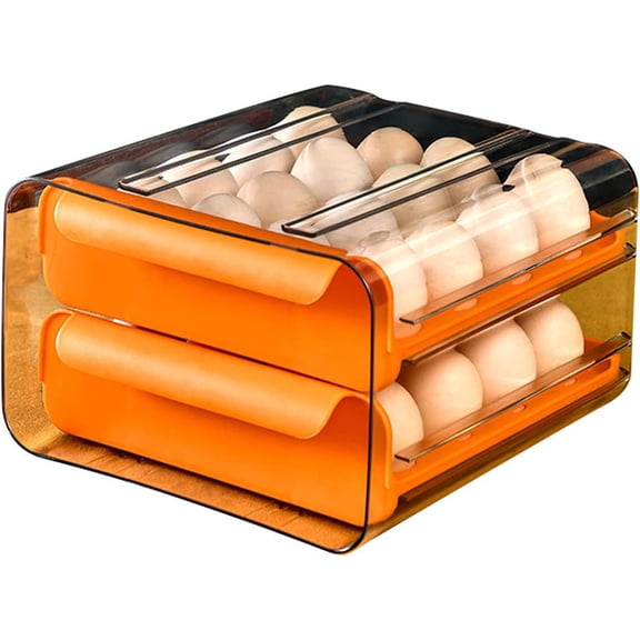 Egg Tray Organizer, Slide Design for Smooth Operation, Large Capacity Egg Holder for Refrigerator, Easy-to-Clean, Food Grade Material, Double Layer for Efficient Storage (32 Egg