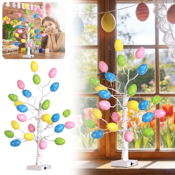 Egg Tree Ornament, Easter Egg Tree with 24 Colorful Eggs, Battery Powered Decoration for Festive Easter Atmosphere, 1 Piece, By Niriyo