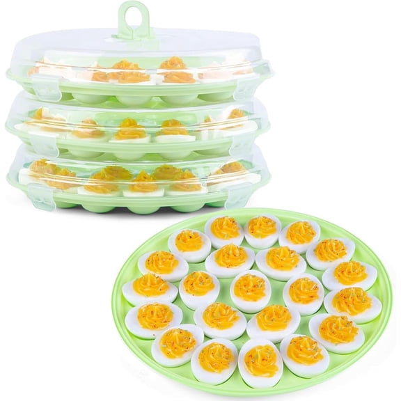 Egg container with lid, 3PCS egg platter holder, with 66 slots, for party and home kitchen, green
