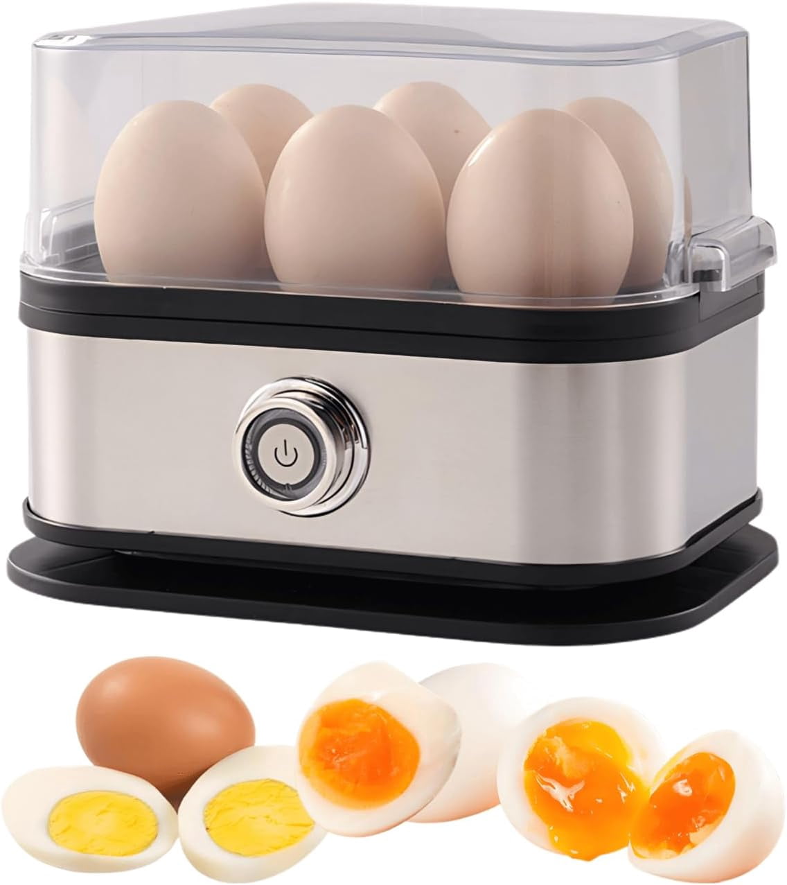 Egg cooker, Capacity for 6 eggs, Stainless steel, Soft, medium and hard boiled, Egg steamer, Egg poacher, With automatic shut-off, BPA-free