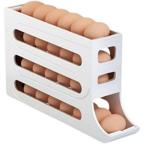 Egg holder tray for Refrigerator, Holds 30 Eggs with compact, space-saving 4 Tier 2024 design, Auto-Rolling Design (White)
