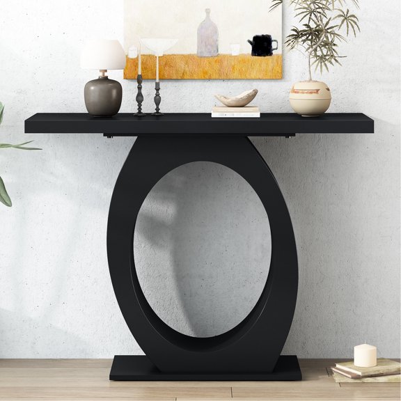 Egg-shaped Base Console Table, Modern Style. Black + Office. 39.05 In. Deep, 15.47 Wide, 32.44 Tall. Stable And Versatile For Office Stylish Base. Bedroom. Depth, Width, Height. Meticulous