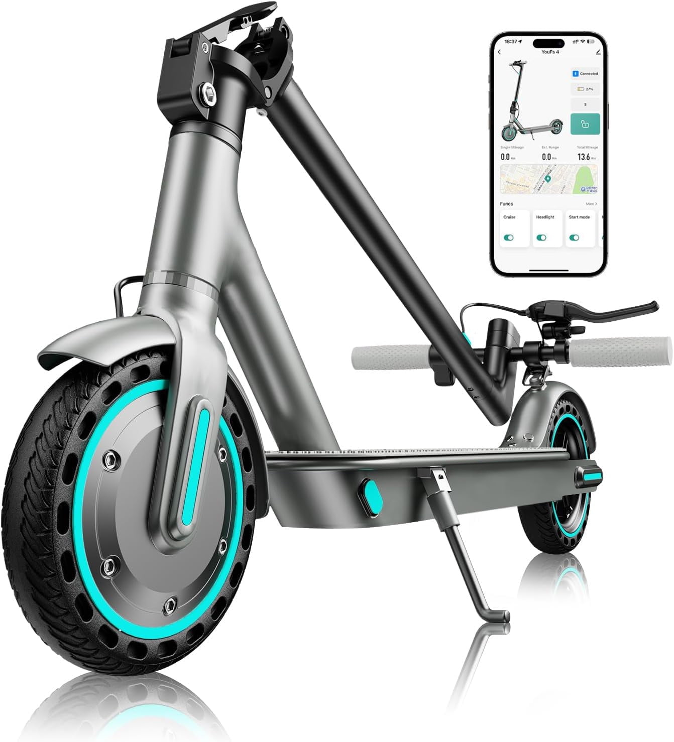 EggKing Electric Scooter for Adults 8.5" Solid Tire 19MPH, 350W Motor Max 15Mile Range Folding Commuting E Scooter