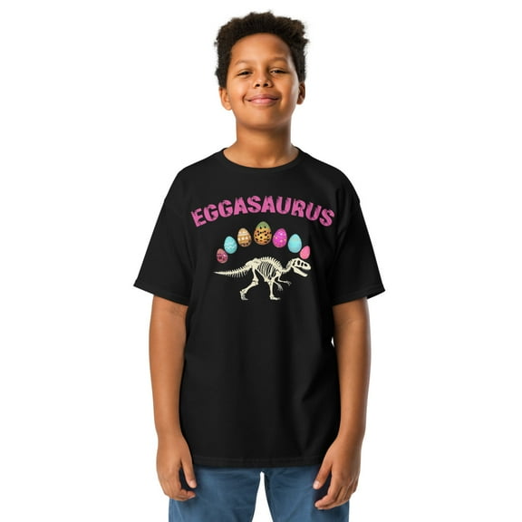 Eggasaurus Rex: Dino-Mite Easter Tee for Kids ,Youth short sleeve shirt (Black, L)