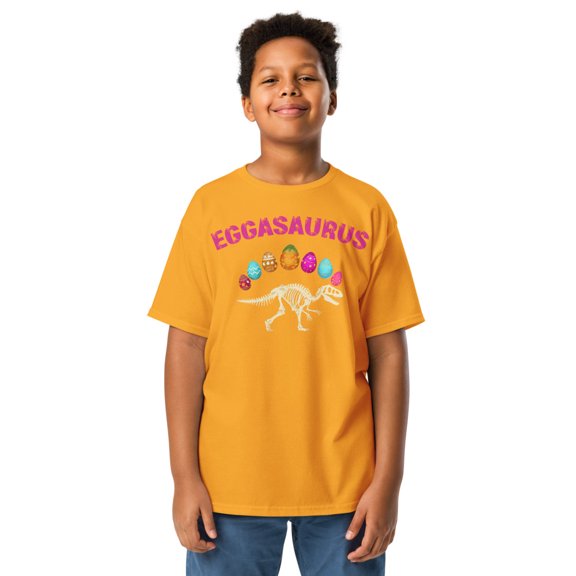 Eggasaurus Rex: Dino-Mite Easter Tee for Kids ,Youth short sleeve shirt (Gold, XL)