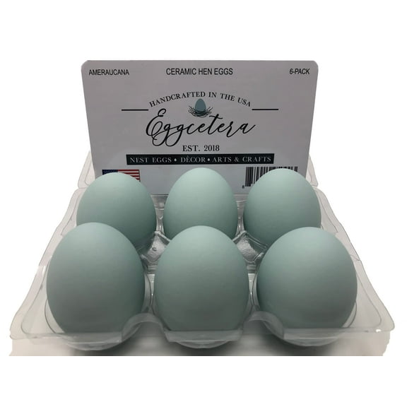 Eggcetera Ceramic Nest Eggs Blue Easter Fake Dummy Nesting Chicken Eggs (Ameraucana) - 6 Pack