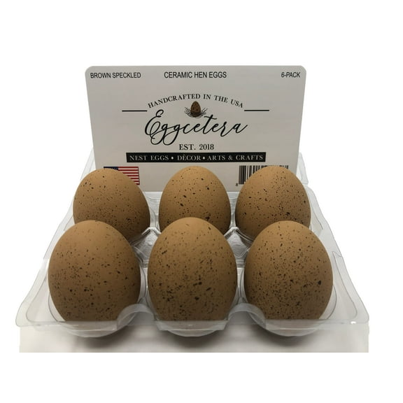 Eggcetera Ceramic Nest Eggs Dummy Fake Nesting Chicken Eggs Decor (Brown Speckled) - 6 Pack