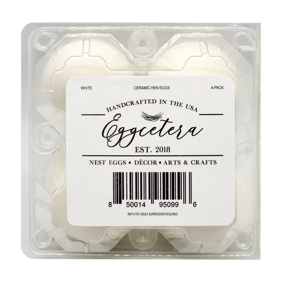 Eggcetera Ceramic Nest Eggs Easter Dummy Fake Nesting Chicken Eggs Decor (White) - 4 Pack