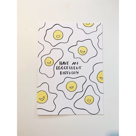 Eggciting Birthday Card – "Have an Eggcellent Birthday" Design with Smiley Eggs – Blank Inside, Envelope Included – Fun Greeting Card for Friends and Family