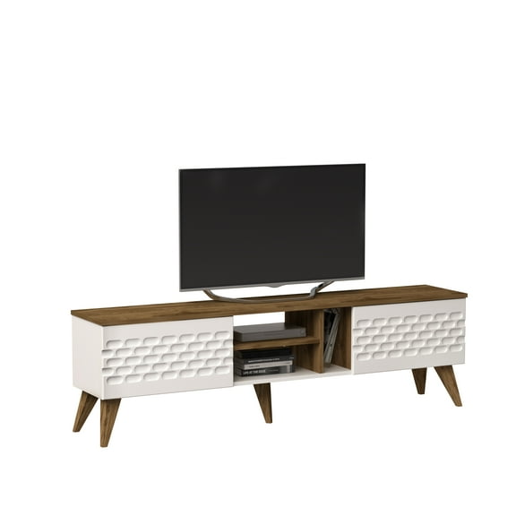 Eggea Modern Engineered Wood TV Stand for TVs up to 80, White & Oak Veneer