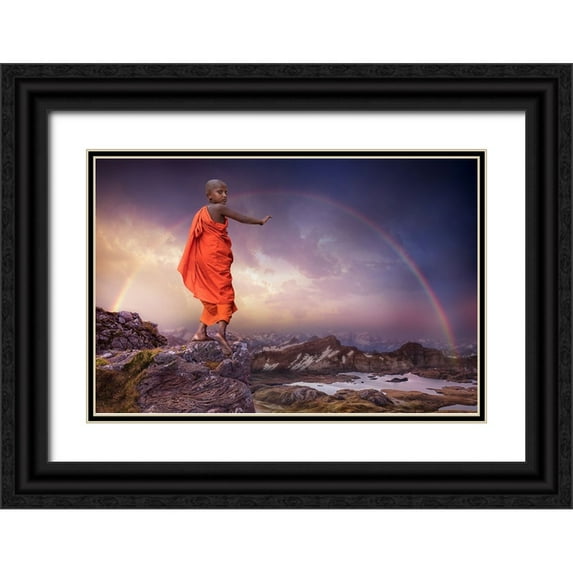 Egger, Marcel 32x23 Black Ornate Wood Framed with Double Matting Museum Art Print Titled - Over The Rainbow