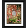 thumbnail image 1 of Eggers, Julie 12x14 Black Ornate Wood Framed with Double Matting Museum Art Print Titled - Italy-Chianti Potted pink geraniums and fall colored climbing vine on the exterior stone wall, 1 of 4
