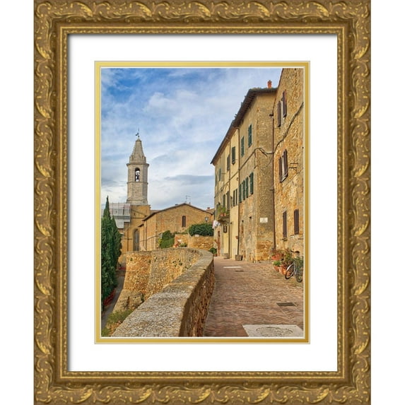 Eggers, Julie 12x14 Gold Ornate Wood Framed with Double Matting Museum Art Print Titled - Italy-Tuscany-Pienza Walkway leading to the bell tower of the Pienza cathedral