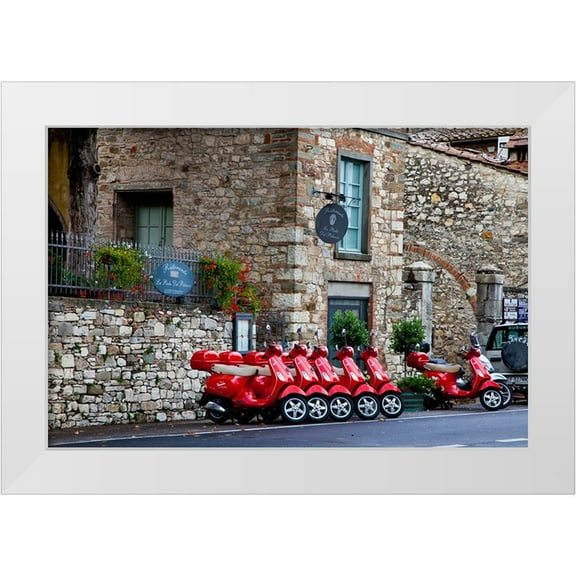 Eggers, Julie 14x11 White Modern Wood Framed Museum Art Print Titled - Italy-Radda in Chianti Vespa scooters for rent in the town of Radda in Chianti