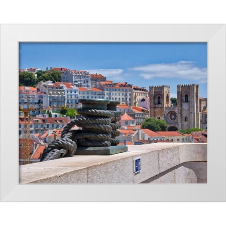 Eggers, Julie 14x12 White Modern Wood Framed Museum Art Print Titled - Portugal-Lisbon-View of the Lisbon Cathedral from the Arco da Rua Augusta