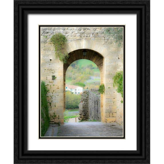Eggers, Julie 15x18 Black Ornate Wood Framed with Double Matting Museum Art Print Titled - Italy-Chianti-Monteriggioni Looking out an arched entrance into the walled town