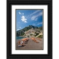 thumbnail image 1 of Eggers, Julie 17x24 Black Ornate Wood Framed with Double Matting Museum Art Print Titled - Italy-Positano Beautiful Beach of the Town of Positano with sunbathers, 1 of 4