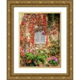 thumbnail image 1 of Eggers, Julie 19x24 Gold Ornate Wood Framed with Double Matting Museum Art Print Titled - Italy-Chianti Potted pink geraniums and fall colored climbing vine on the exterior stone wall, 1 of 4