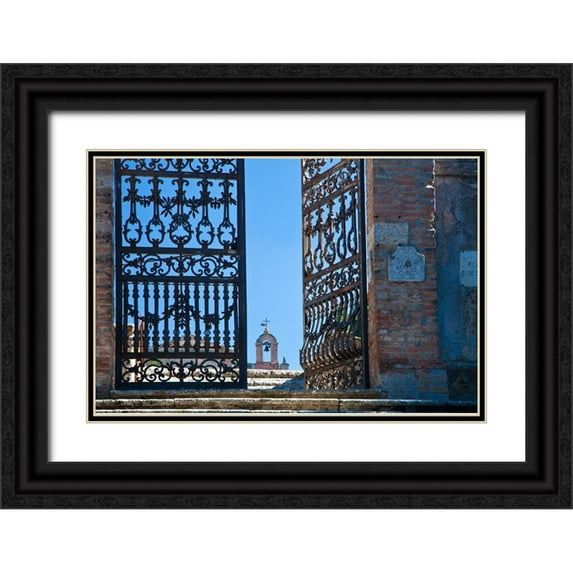 Eggers, Julie 24x17 Black Ornate Wood Framed with Double Matting Museum Art Print Titled - Italy-Tuscany-Montepulciano The wrought iron gate leading to cemetery near Church of San Biaggio