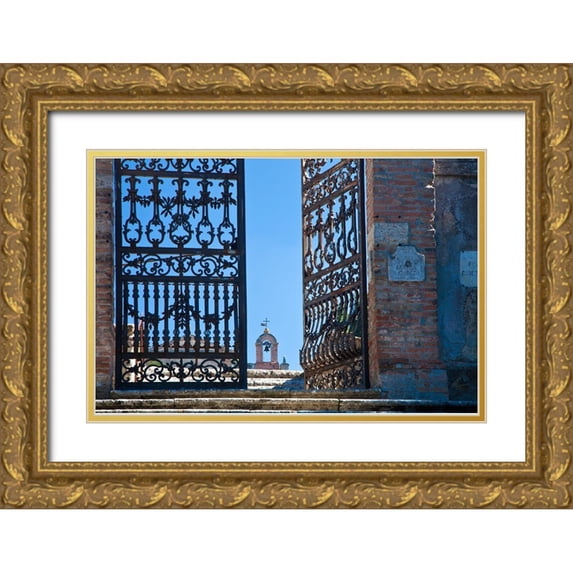 Eggers, Julie 24x17 Gold Ornate Wood Framed with Double Matting Museum Art Print Titled - Italy-Tuscany-Montepulciano The wrought iron gate leading to cemetery near Church of San Biaggio