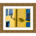thumbnail image 1 of Eggers, Julie 24x19 Gold Ornate Wood Framed with Double Matting Museum Art Print Titled - Portugal-Aveiro-Shadow of street lantern on colorful yellow building with bright blue shutters, 1 of 4