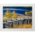 thumbnail image 1 of Eggers, Julie 24x19 White Modern Wood Framed Museum Art Print Titled - Colorado-San Juan Mts Fence line and aspens with fresh snow in the fall, 1 of 4