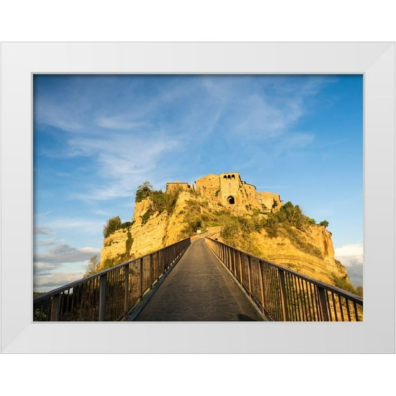 Eggers, Julie 24x19 White Modern Wood Framed Museum Art Print Titled - Italy-Tuscany-Civita di Bagnoregio Evening view of the bridge