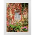 thumbnail image 1 of Eggers, Julie 25x32 White Modern Wood Framed Museum Art Print Titled - Italy-Chianti Potted pink geraniums and fall colored climbing vine on the exterior stone wall, 1 of 4