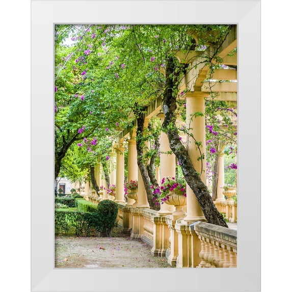 Eggers, Julie 25x32 White Modern Wood Framed Museum Art Print Titled - Portugal-Aveiro-Parque Dom Pedro Infante in Aveiro-Stone balustrade with pergola and columns